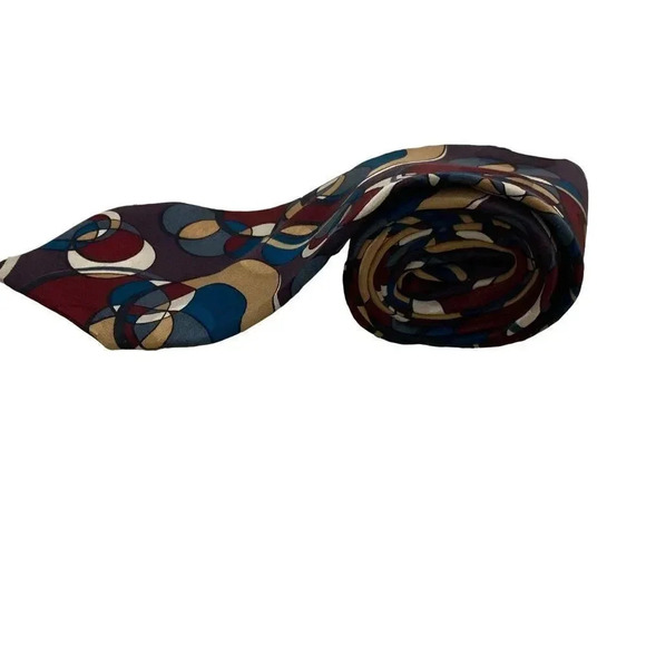 Je Suis 100% Silk Multicolor Geometric Pattern Tie Circles Necktie USA - Picture 3 of 13